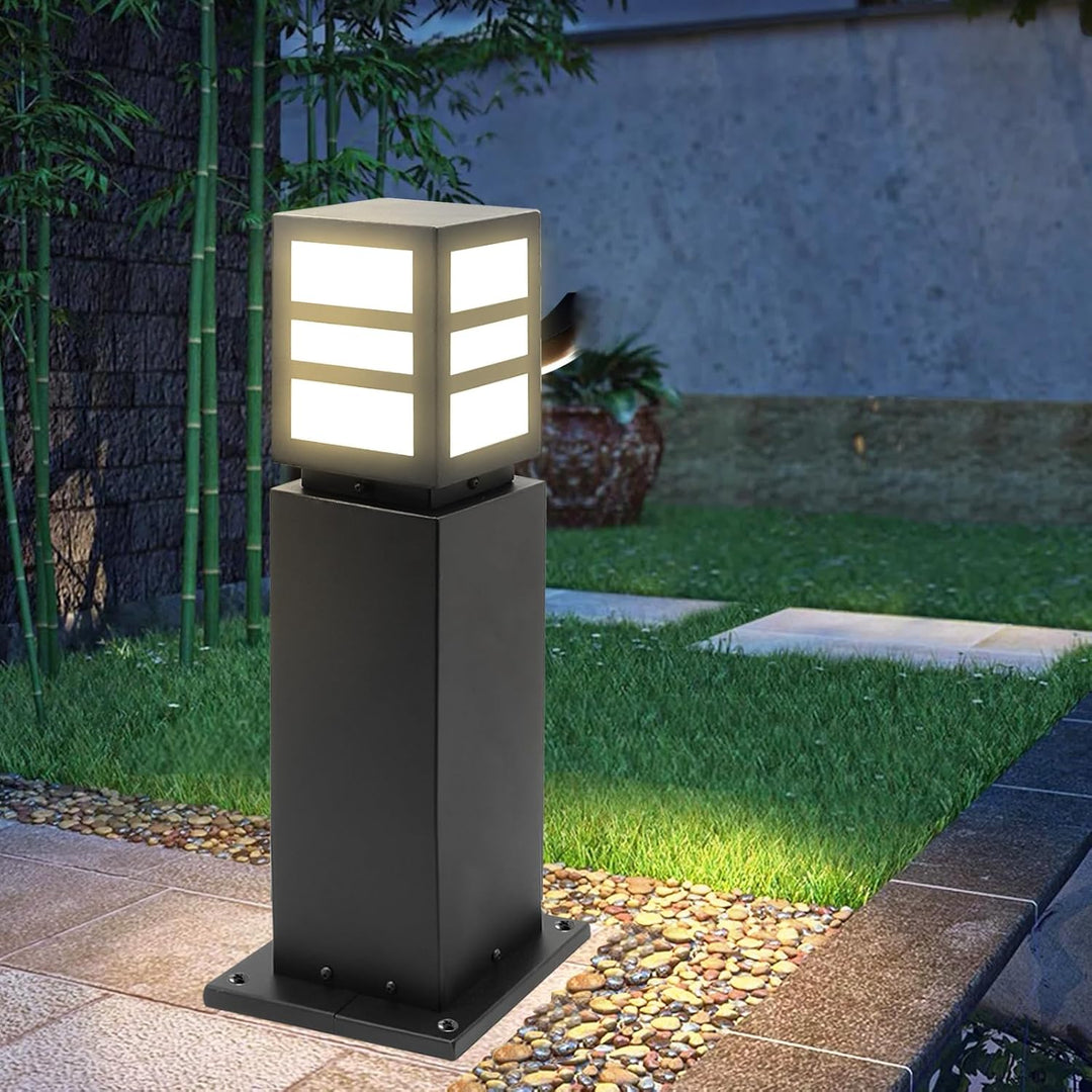 Outdoor Landscape Lighting LED 12V Low Voltage CPLA17 120V Line Voltage E26/E27 Socket 60W Carbon Steel Modern Outdoor Square Bollard Light IP65 Outdoor Rated