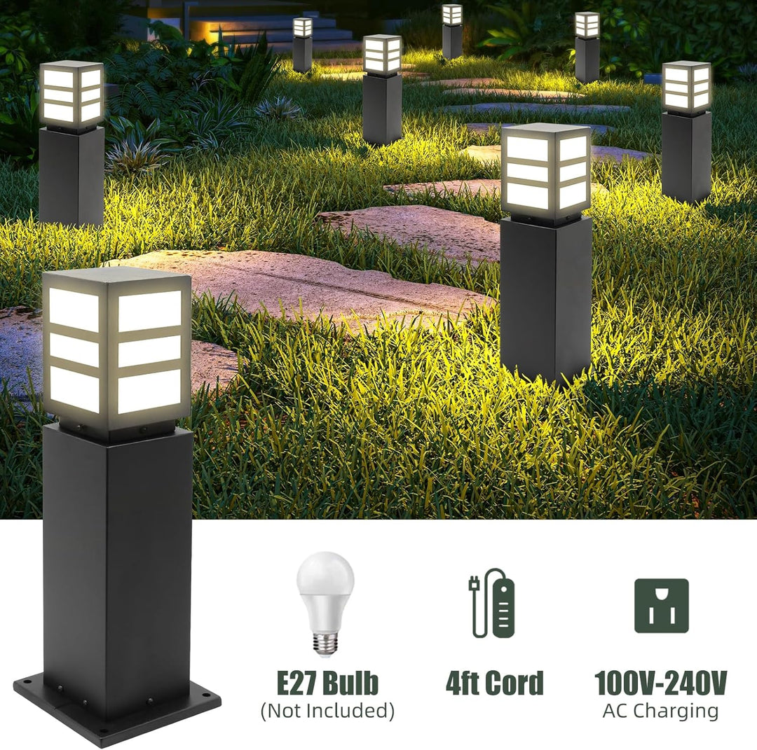 Outdoor Landscape Lighting LED 12V Low Voltage CPLA17 120V Line Voltage E26/E27 Socket 60W Carbon Steel Modern Outdoor Square Bollard Light IP65 Outdoor Rated