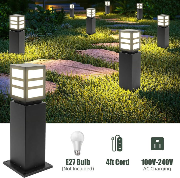 Outdoor Landscape Lighting LED 12V Low Voltage CPLA17 120V Line Voltage E26/E27 Socket 60W Carbon Steel Modern Outdoor Square Bollard Light IP65 Outdoor Rated