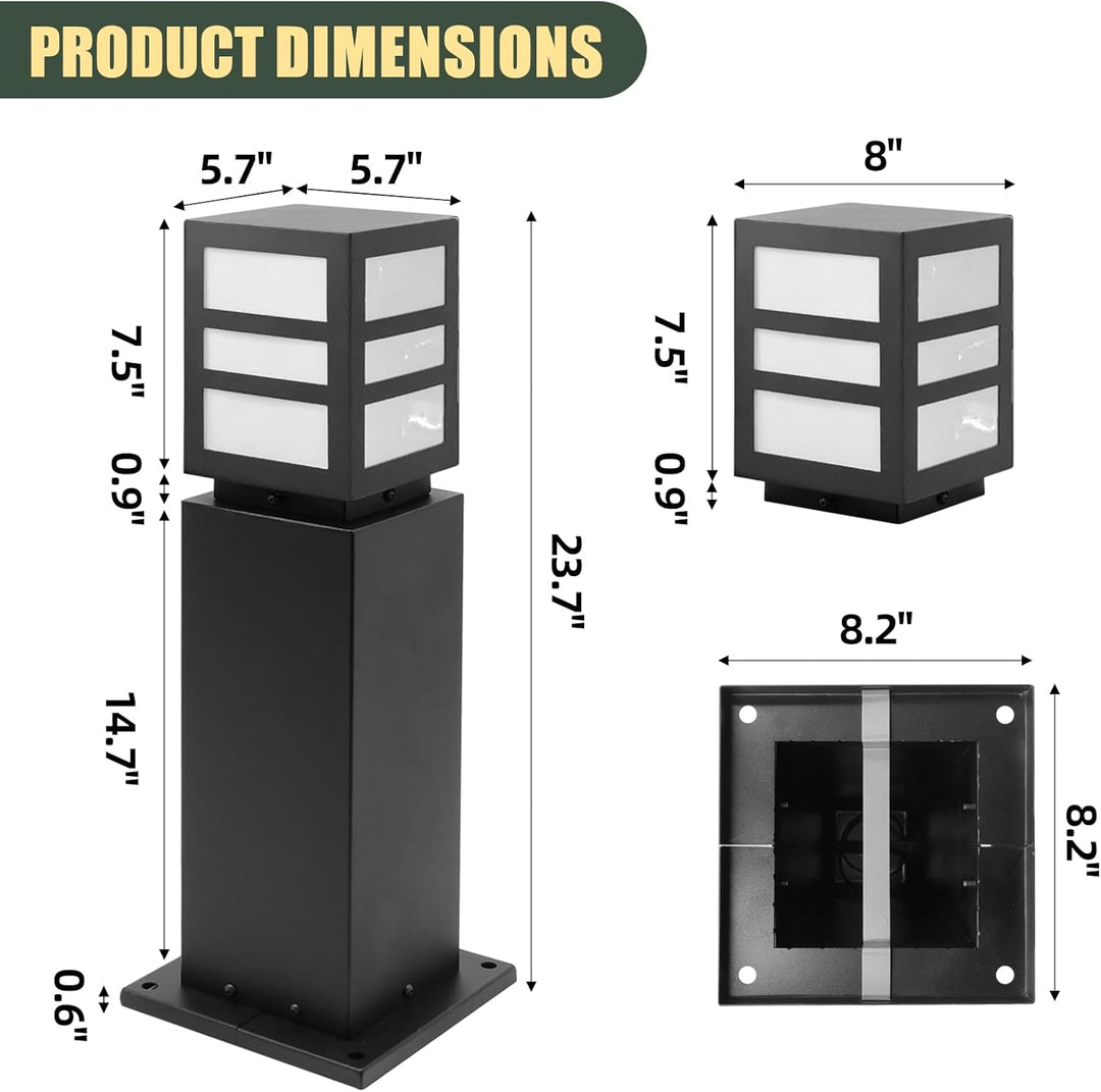 Outdoor Landscape Lighting LED 12V Low Voltage CPLA17 120V Line Voltage E26/E27 Socket 60W Carbon Steel Modern Outdoor Square Bollard Light IP65 Outdoor Rated