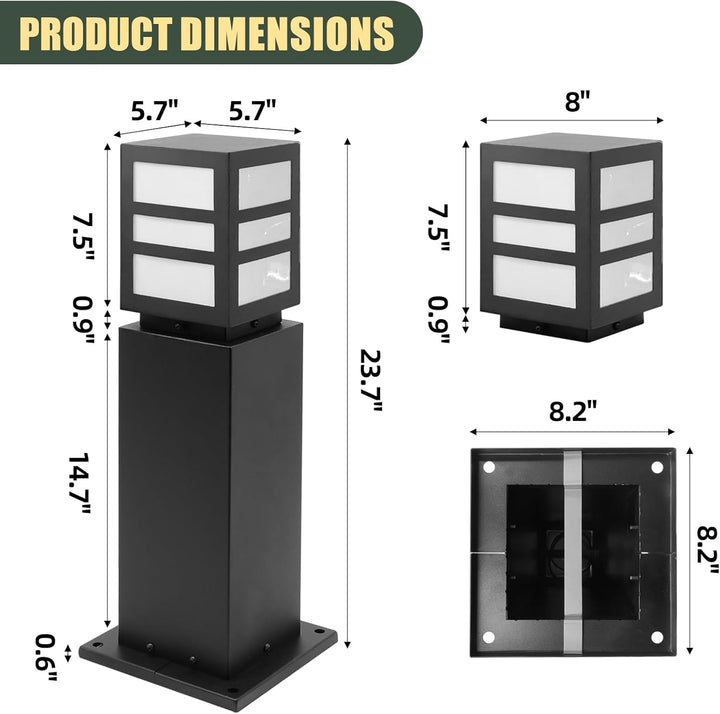 Outdoor Landscape Lighting LED 12V Low Voltage CPLA17 120V Line Voltage E26/E27 Socket 60W Carbon Steel Modern Outdoor Square Bollard Light IP65 Outdoor Rated
