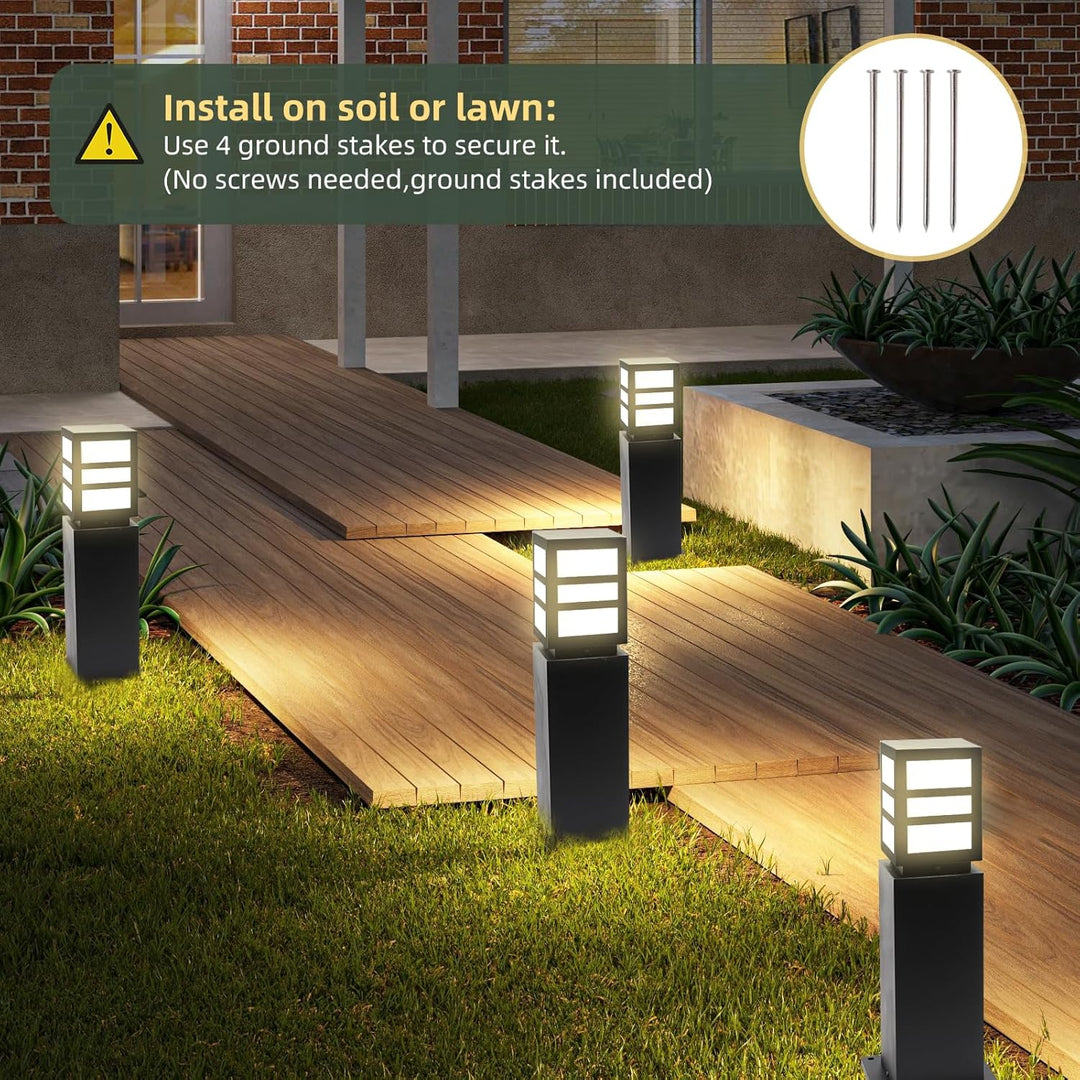 Outdoor Landscape Lighting LED 12V Low Voltage CPLA17 120V Line Voltage E26/E27 Socket 60W Carbon Steel Modern Outdoor Square Bollard Light IP65 Outdoor Rated