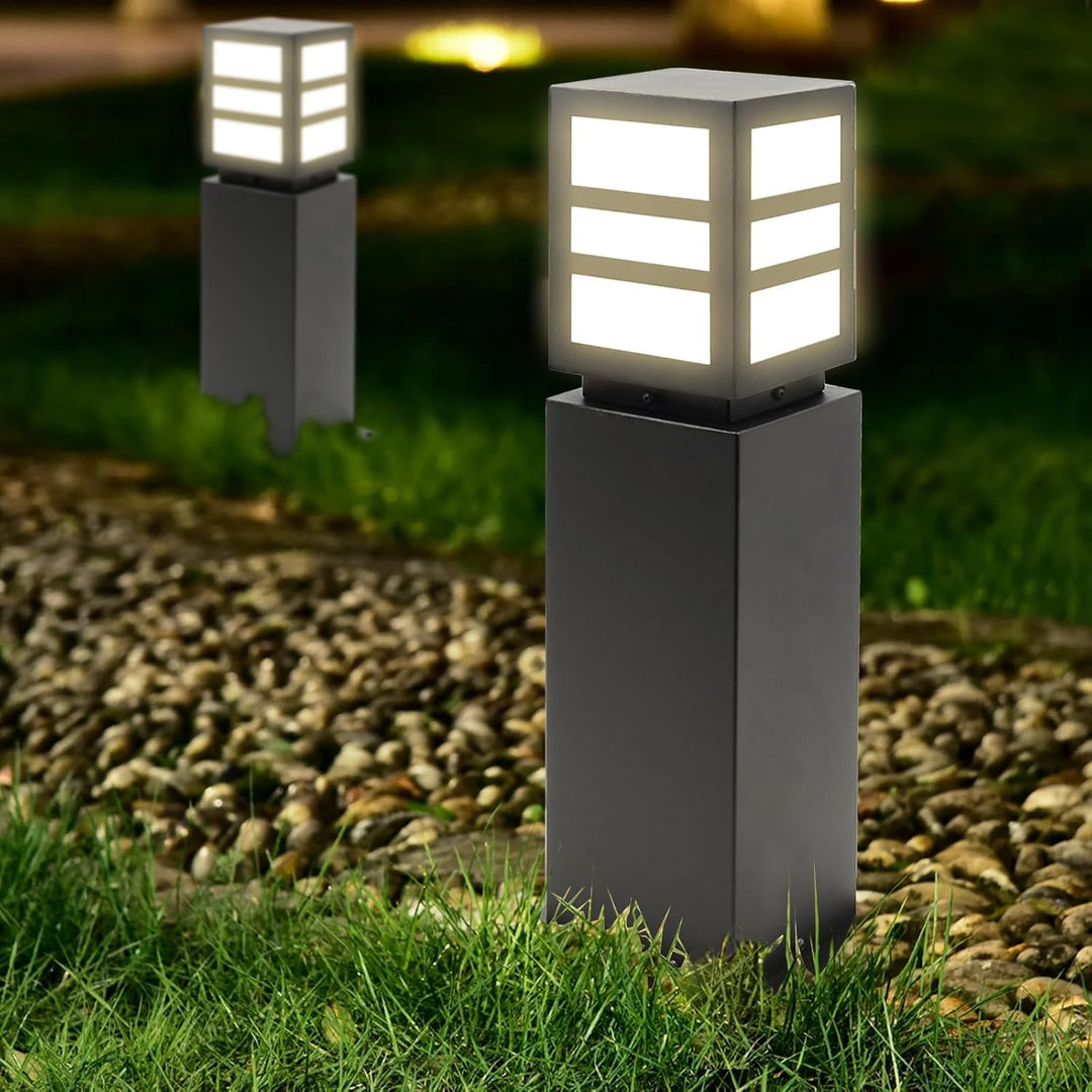 Outdoor Landscape Lighting LED 12V Low Voltage CPLA17 120V Line Voltage E26/E27 Socket 60W Carbon Steel Modern Outdoor Square Bollard Light IP65 Outdoor Rated