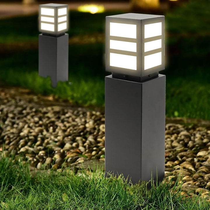 Outdoor Landscape Lighting LED 12V Low Voltage CPLA17 120V Line Voltage E26/E27 Socket 60W Carbon Steel Modern Outdoor Square Bollard Light IP65 Outdoor Rated