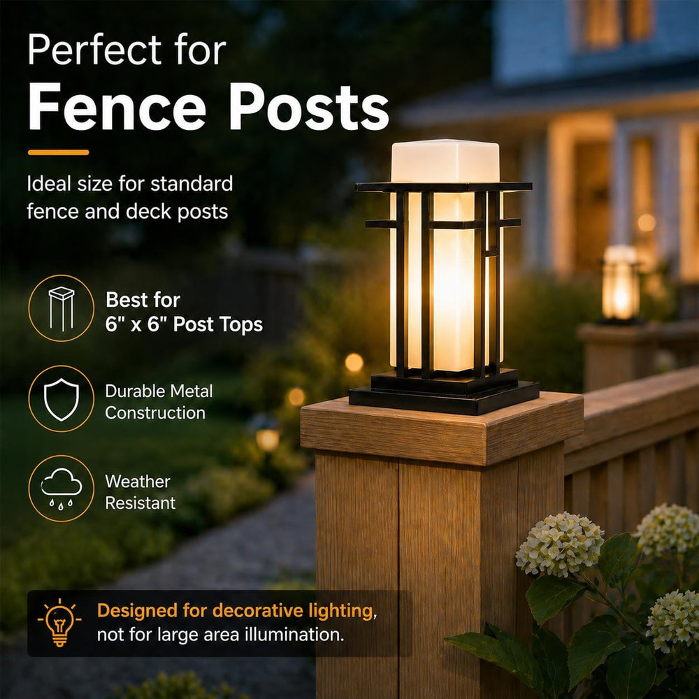 Outdoor Landscape Lighting LED 12V Low Voltage CPLA18 High Voltage Outdoor Frosted Glass Lamp Post Lantern for 6" x 6" Post Top E26 Socket Line Voltage 120V AC IP65 Waterproof