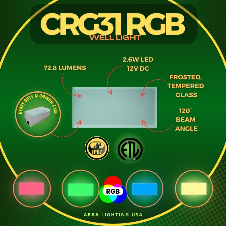 Luz para pavimentadora de aluminio fundido CRG31 | Luz de paisaje de bajo voltaje RGB o WW integrada de 1,3 W