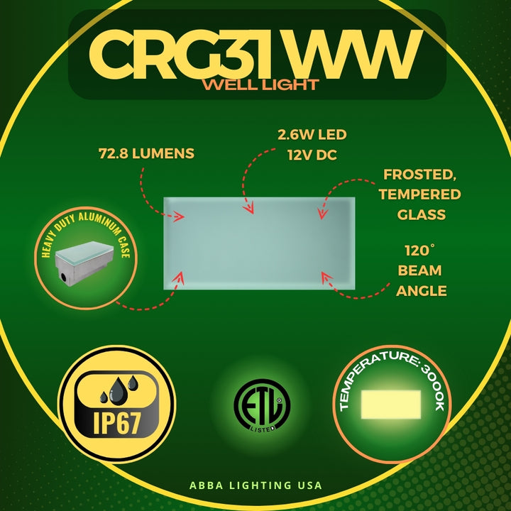 CRG31 4x/8x/12x Package  Low Voltage In Ground RGB or WW LED Brick Paver Light Rectangle IP67 Waterproof Warm White