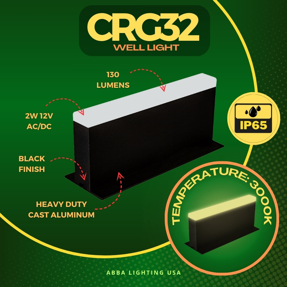 Outdoor Landscape Lighting LED 12V Low Voltage CRG32 6"x2″x2.6" Paver Well Light - Heavy Duty Cast Aluminum, IP65 2W AC/DC 12V Low Voltage COB