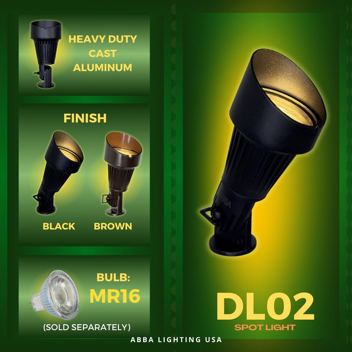 DL02 Cast Aluminum Spotlight | Lamp Ready 12V Low Voltage Landscape Light