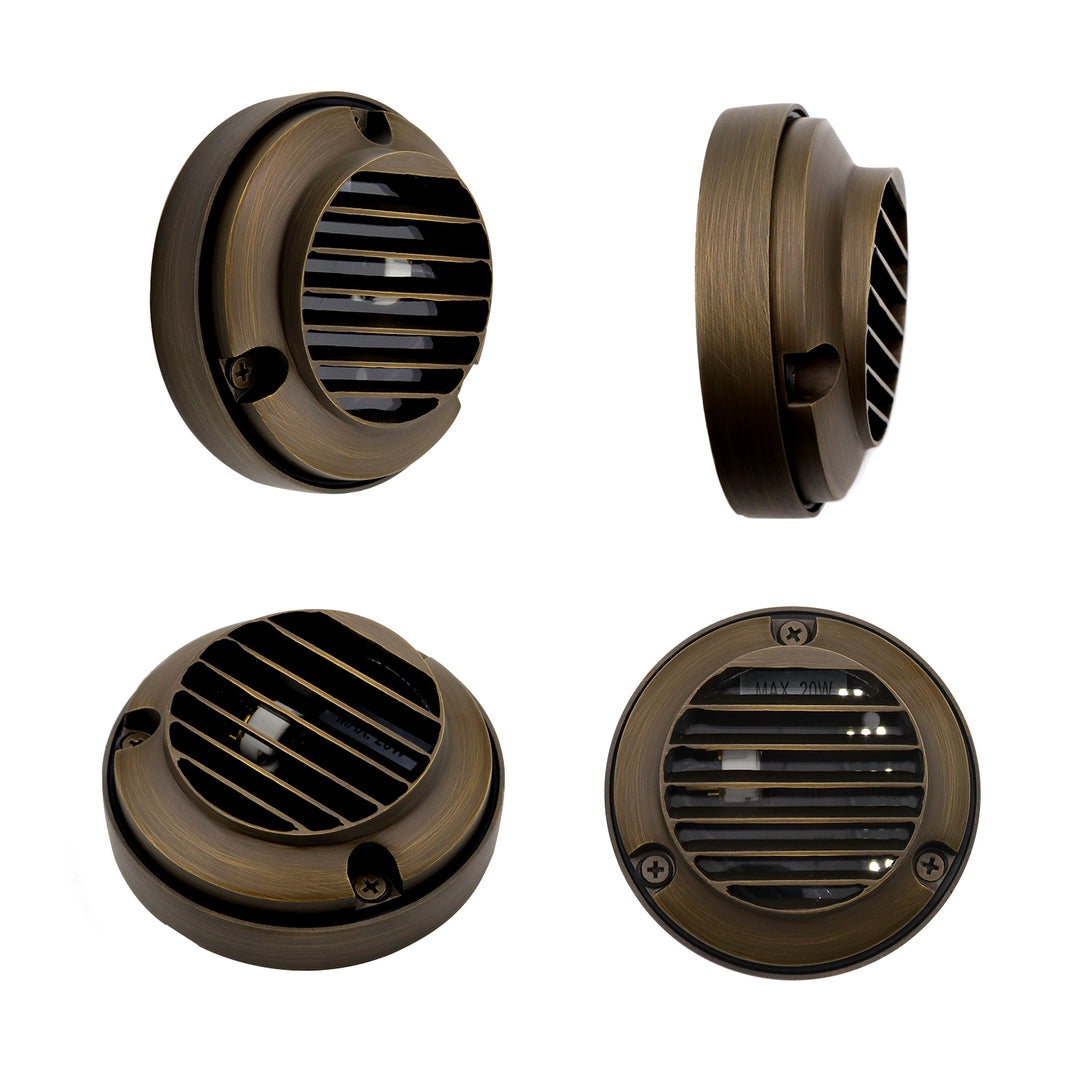 DL02B with G4 3W 2700K 4x/8x/12x Package Solid Brass Round Surface Mount Grilled Deck Light Low Voltage Landscape Lighting