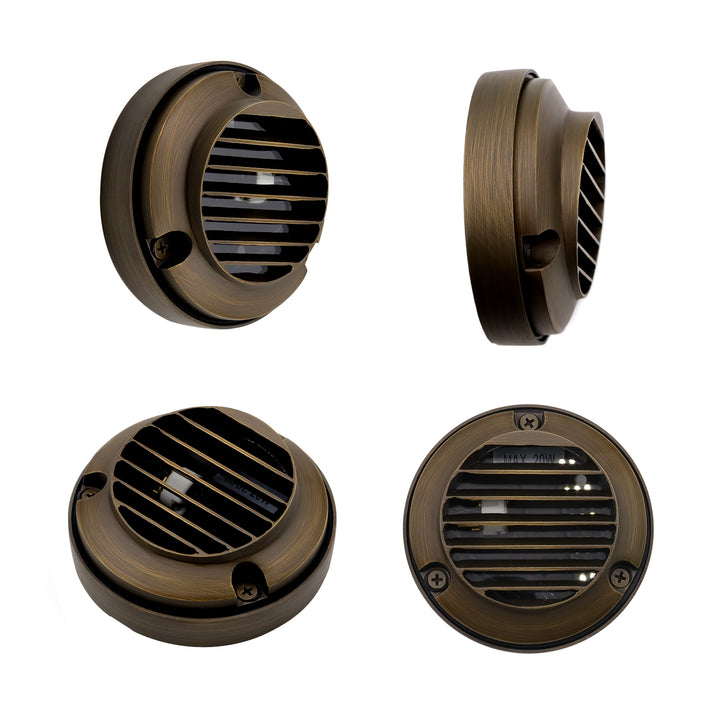 DL02B with G4 3W 2700K 4x/8x/12x Package Solid Brass Round Surface Mount Grilled Deck Light Low Voltage Landscape Lighting