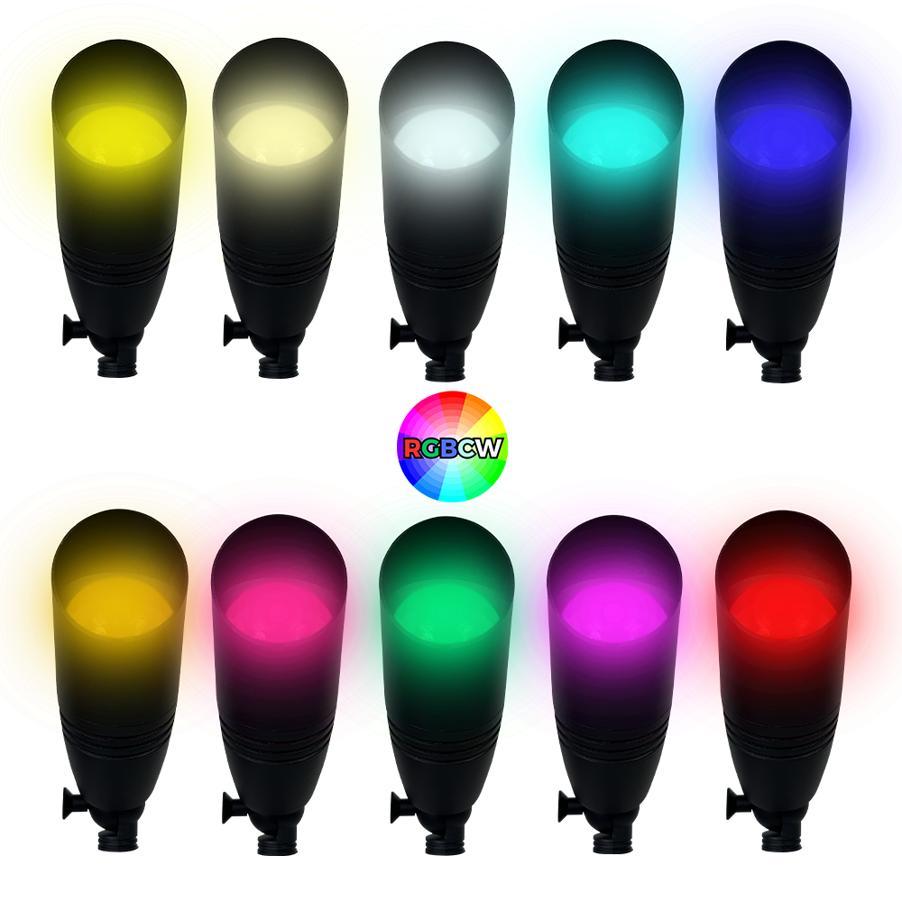 DL05R 4x/8x/12x Package Total 31W RGBCW Cast Aluminum 12V AC/DC Low Voltage Integrated LED Smooth Bullet Directional Outdoor Spotlight IP65