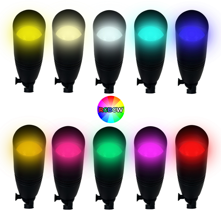 DL05R 4x/8x/12x Package Total 31W RGBCW Cast Aluminum 12V AC/DC Low Voltage Integrated LED Smooth Bullet Directional Outdoor Spotlight IP65