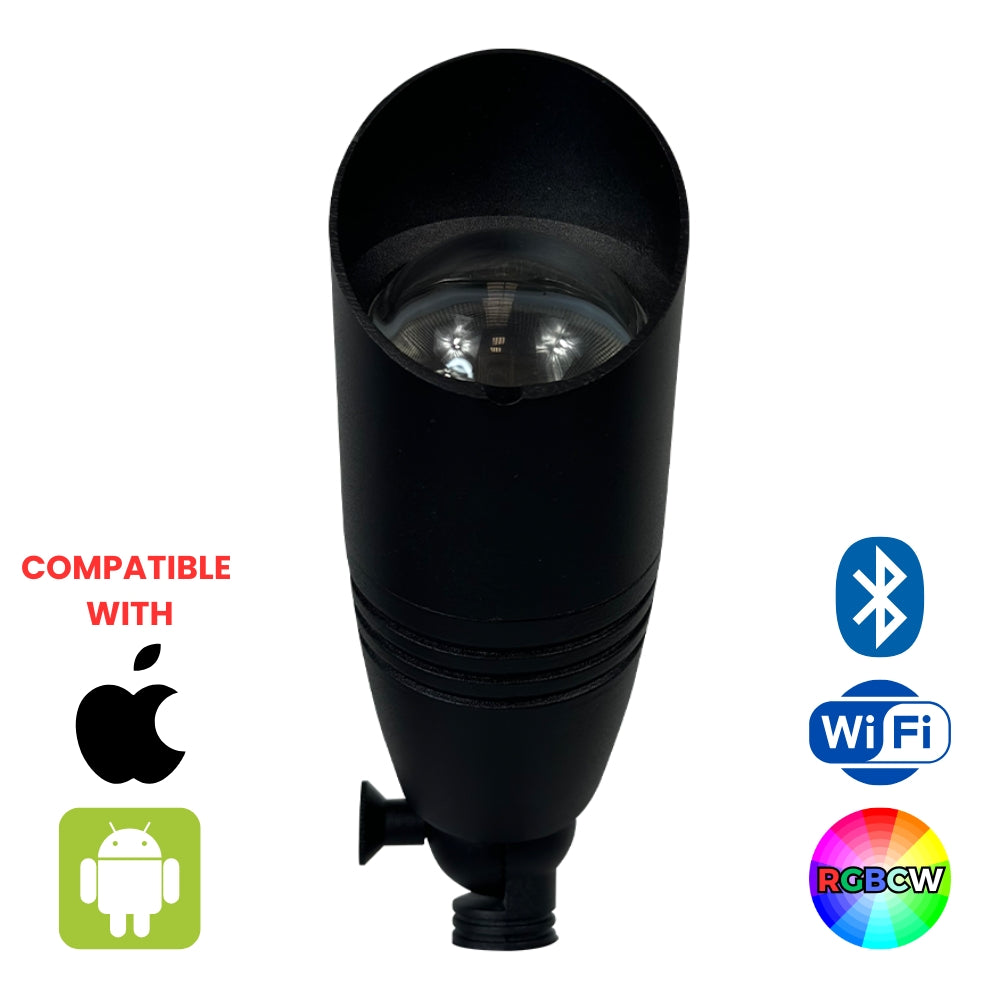 Outdoor Landscape Lighting LED 12V Low Voltage DL05R 8W RGBCW Cast Aluminum 12V AC/DC Low Voltage Integrated LED Smooth Bullet Directional Outdoor Spotlight IP65