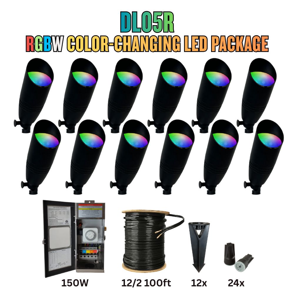 RGBW Color Changing LED Holiday Package: (12) Spotlight or (12) Path Lights with Wires and Connectors