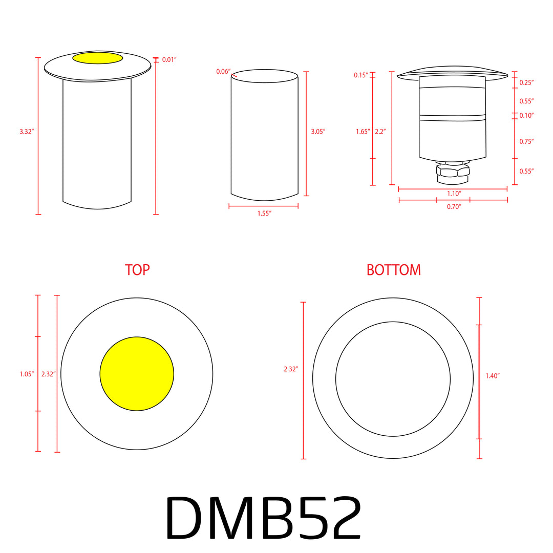 Luz de pozo enterrada de latón fundido DMB52 | Luz de paisaje de bajo voltaje LED integrada de 1.5W