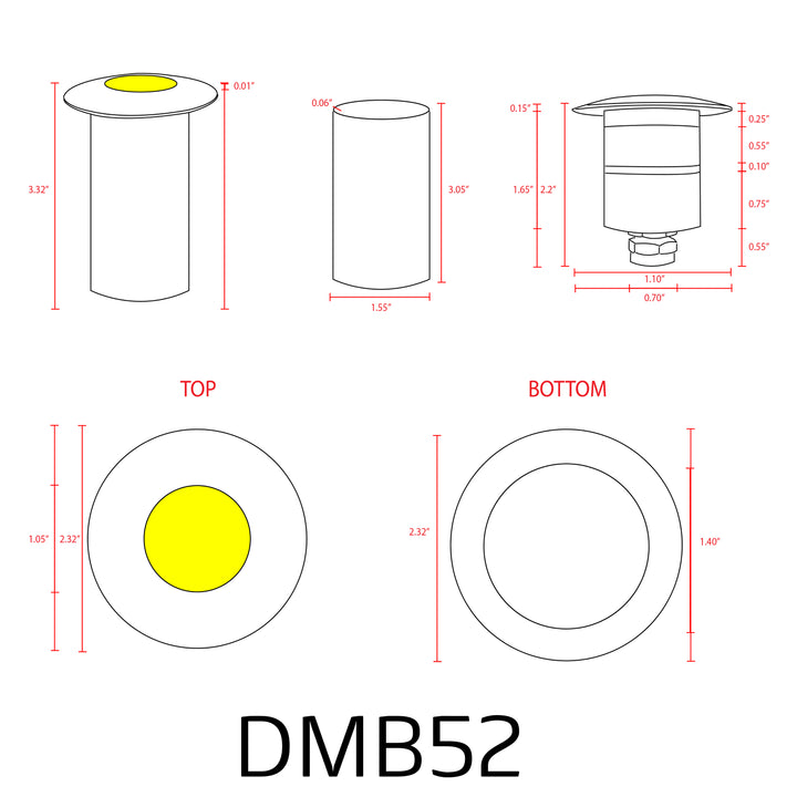 Luz de pozo enterrada de latón fundido DMB52 | Luz de paisaje de bajo voltaje LED integrada de 1.5W
