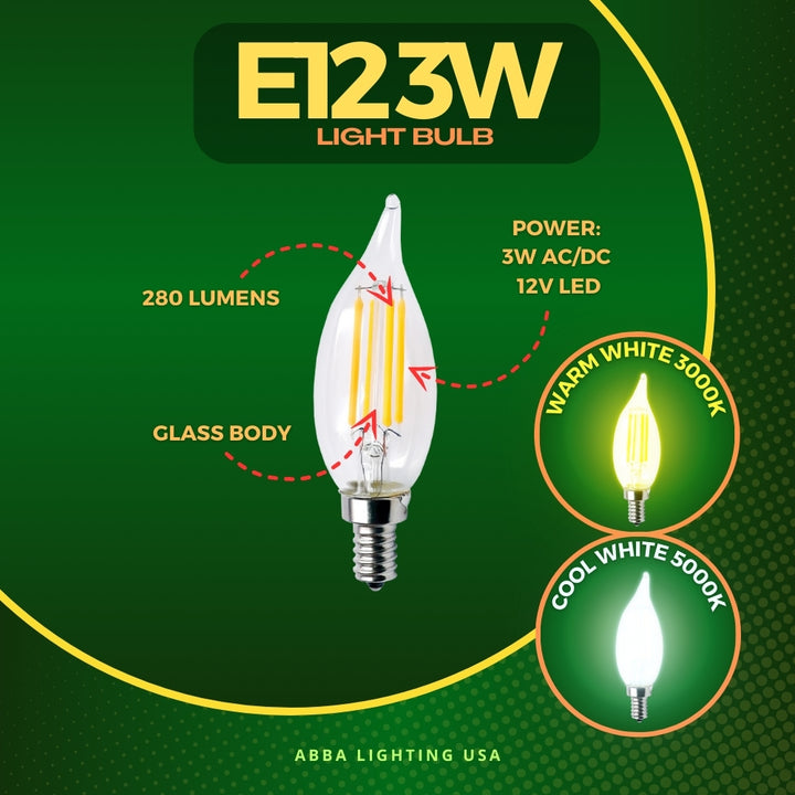 Outdoor Landscape Lighting LED 12V Low Voltage E12 3W 12V Low Voltage LED Glass Candelabra Light Bulb | Landscape Lighting Accessory