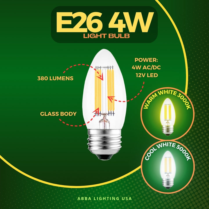 Outdoor Landscape Lighting LED 12V Low Voltage E26 4W 12V Low Voltage LED Glass Edison Light Bulb | Landscape Lighting Accessory