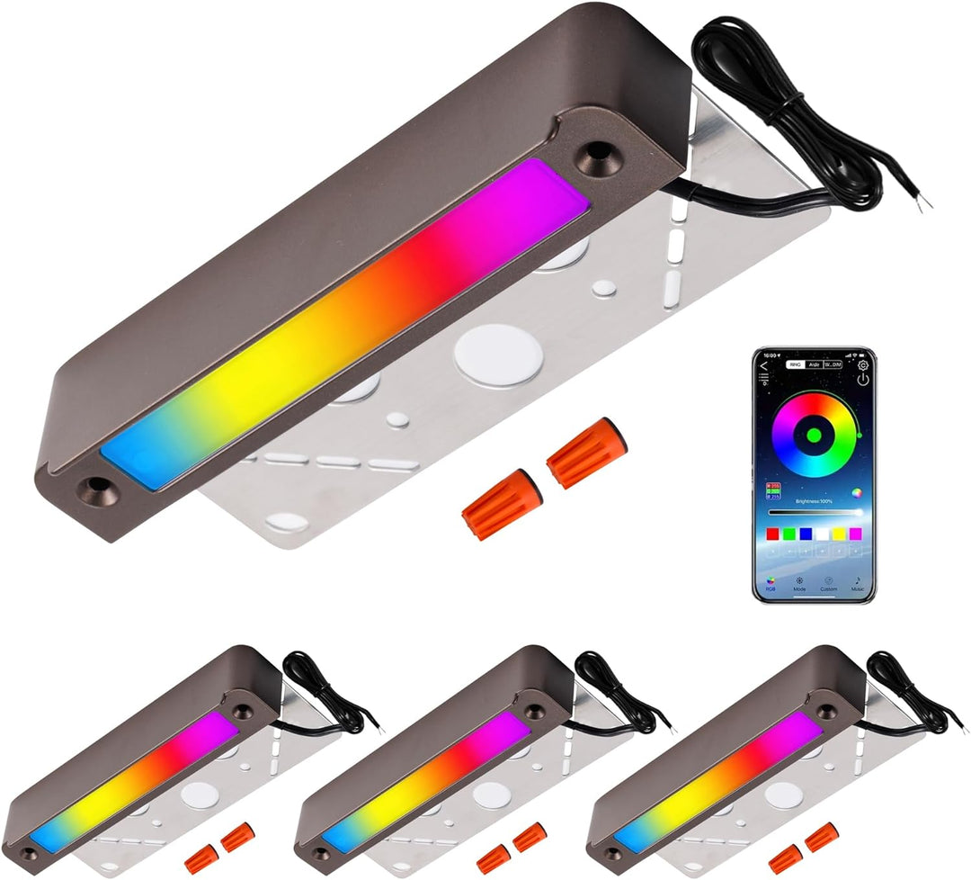 ELRA02 7 Inch 5W RGBCW 3000K-5000K LED Retaining Wall Lights, Hardscape Color Changing ORB RGB 12V Low Voltage Landscape Lights Package