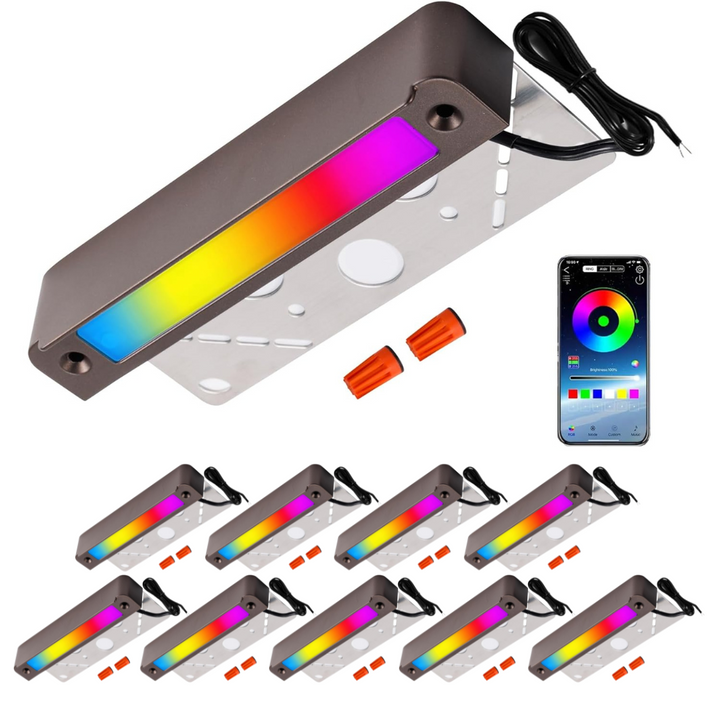 ELRA02 7 Inch 5W RGBCW 3000K-5000K LED Retaining Wall Lights, Hardscape Color Changing ORB RGB 12V Low Voltage Landscape Lights Package