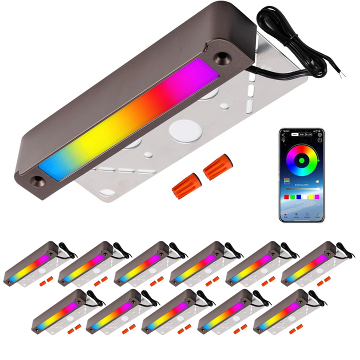 ELRA02 7 Inch 5W RGBCW 3000K-5000K LED Retaining Wall Lights, Hardscape Color Changing ORB RGB 12V Low Voltage Landscape Lights Package