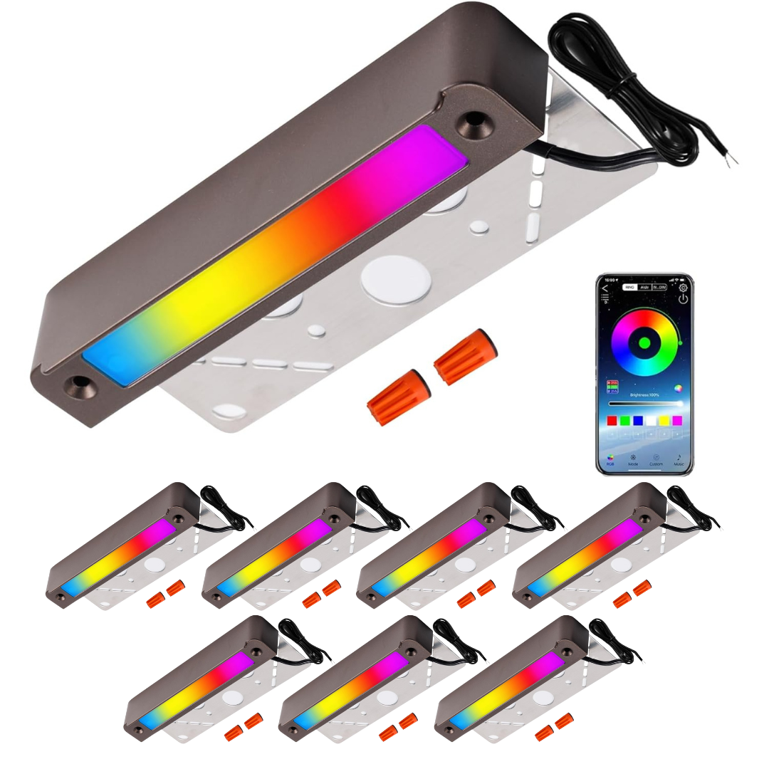 ELRA02 7 Inch 5W RGBCW 3000K-5000K LED Retaining Wall Lights, Hardscape Color Changing ORB RGB 12V Low Voltage Landscape Lights Package