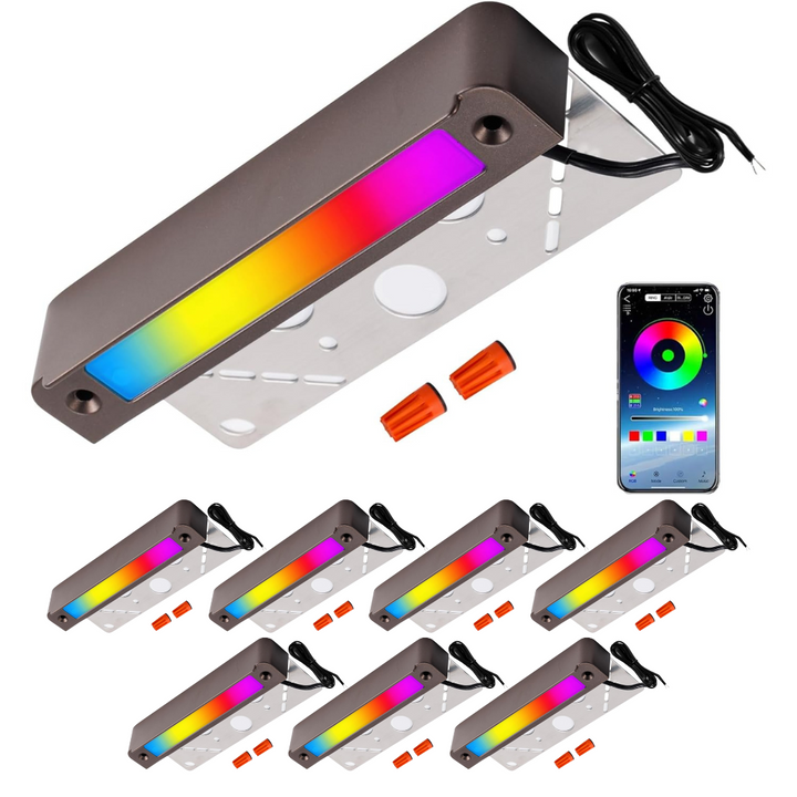 ELRA02 7 Inch 5W RGBCW 3000K-5000K LED Retaining Wall Lights, Hardscape Color Changing ORB RGB 12V Low Voltage Landscape Lights Package