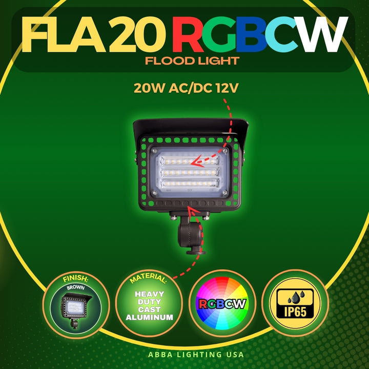 Outdoor Landscape Lighting LED 12V Low Voltage FLARGBCW20 12V Low Voltage 20W RGBCW Outdoor LED Landscape Lighting Bronze Aluminum Floodlight