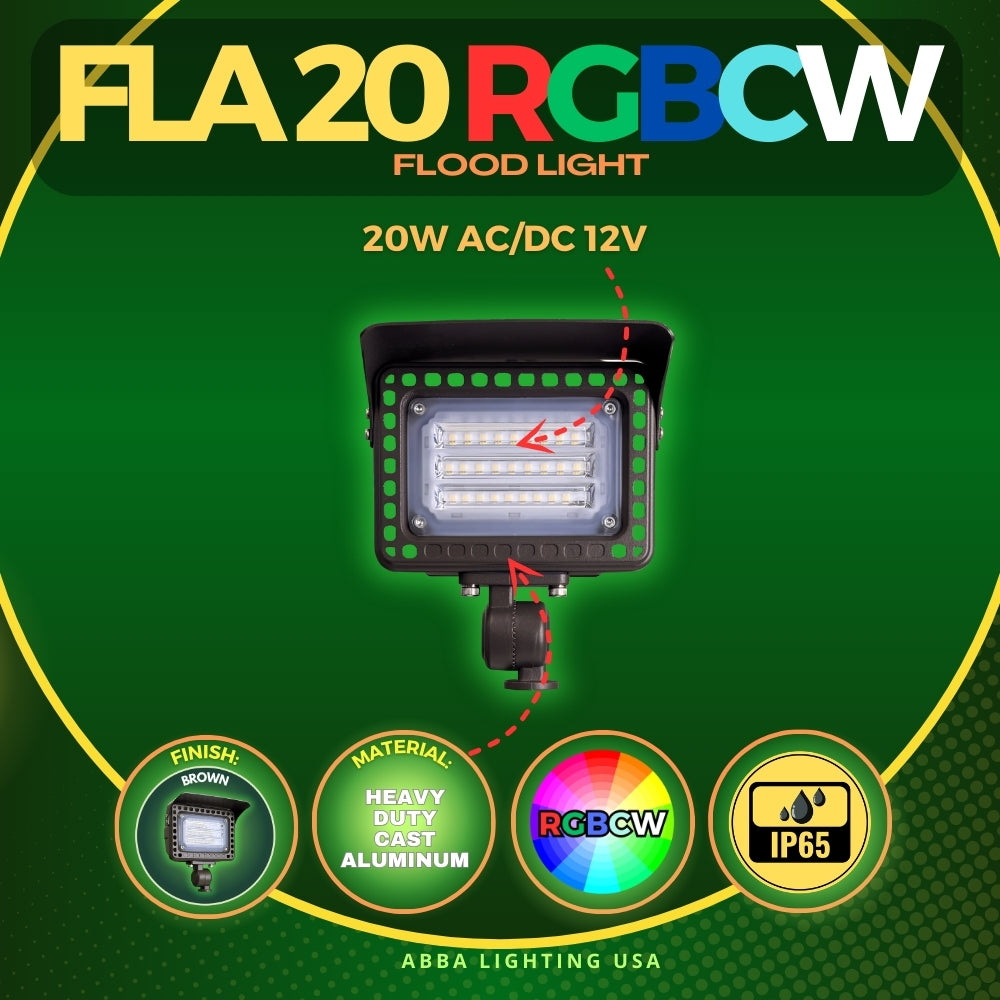 Outdoor Landscape Lighting LED 12V Low Voltage FLARGBCW20 Bronze 4x/8x/12x Package 12V Low Voltage 20W RGBCW Outdoor LED Landscape Lighting Bronze Aluminum Floodlight