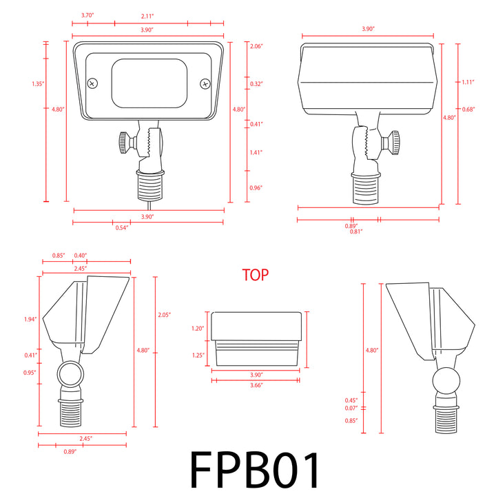 FPB01 4x/8x/12x Package Brass Rectangular LED Directional Floodlight Adjustable Lighting 3W 3000K Bulb