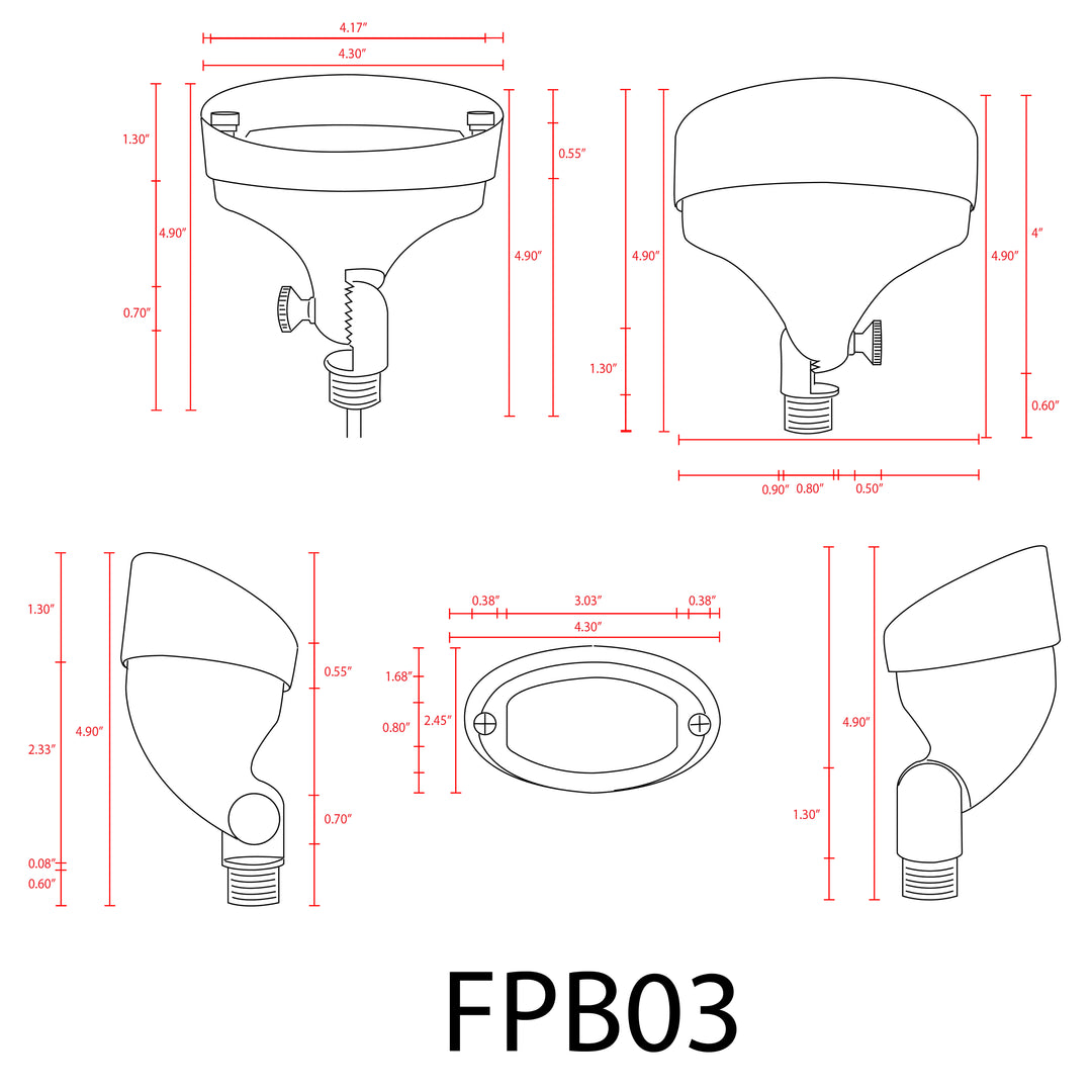 Outdoor Landscape Lighting LED 12V Low Voltage FPB03 4x/8x/12x Package Brass Oval LED Directional Floodlight Adjustable Lighting 12V Low Voltage 3W 3000K Bulb