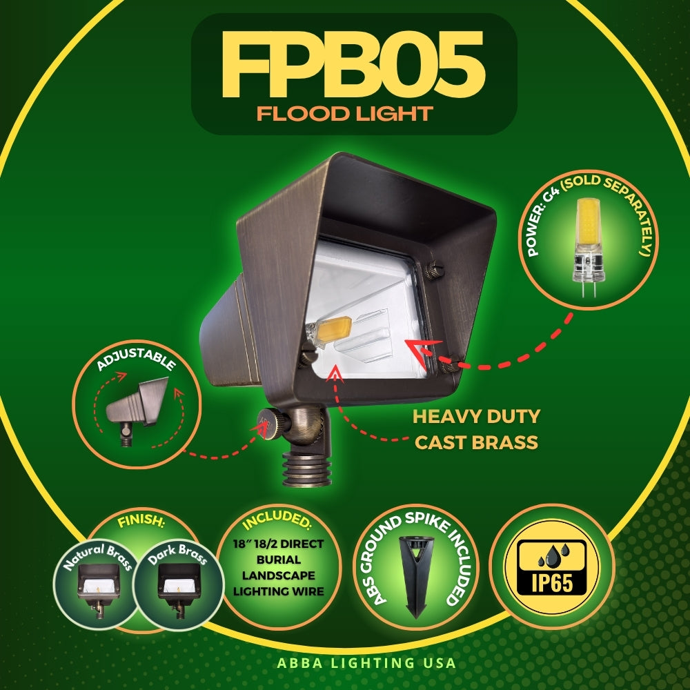 Outdoor Landscape Lighting LED 12V Low Voltage FPB05 4x/8x/12x Package Cast Brass Rectangular LED 12V Low Voltage Directional Floodlight Adjustable Landscape Lighting 5W 3000K Bulb