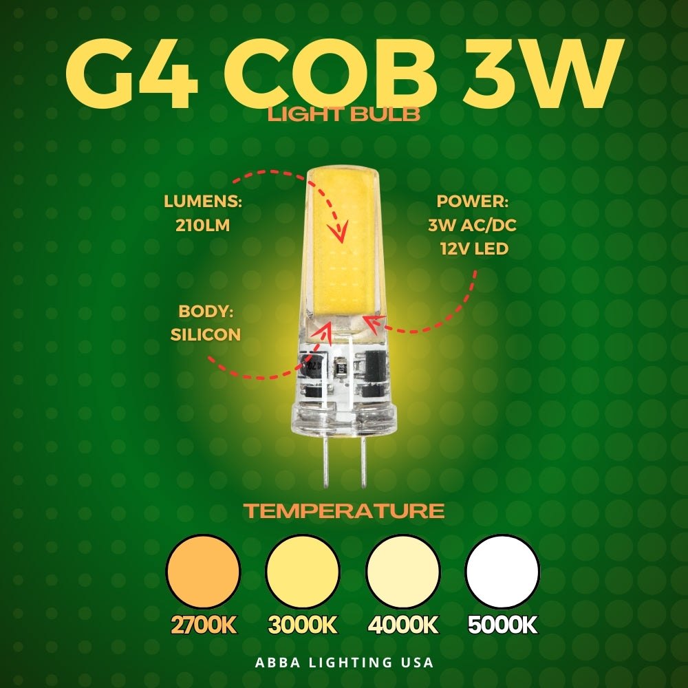 G4 5 Pack 3W 300LM COB Round LED Light Bulb 12V 180° Bulb Energy Efficient