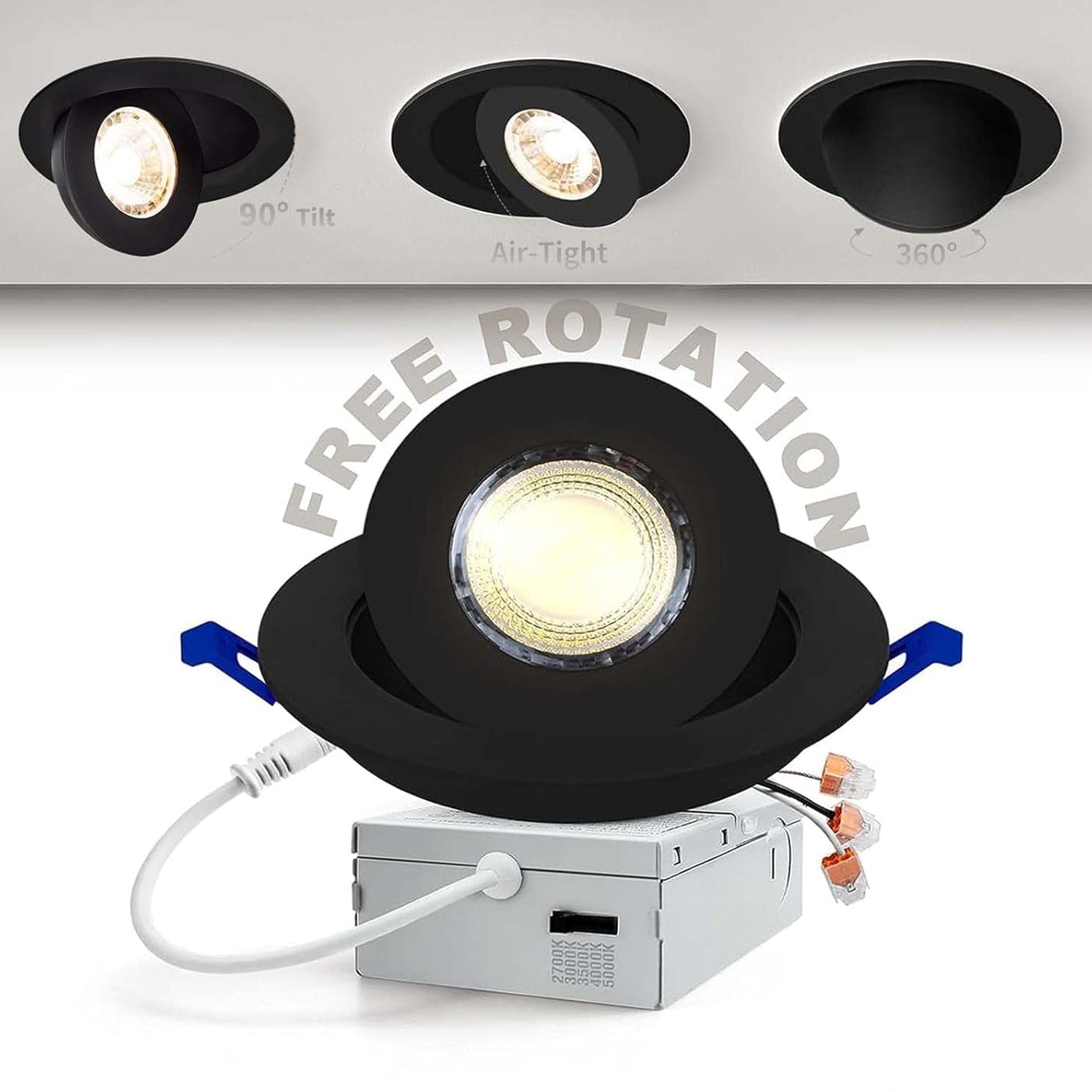 LED Canless Recessed Light 4 inch Gimbal 5CCT Dimmable Adjustable Dire Sun Bright Lighting