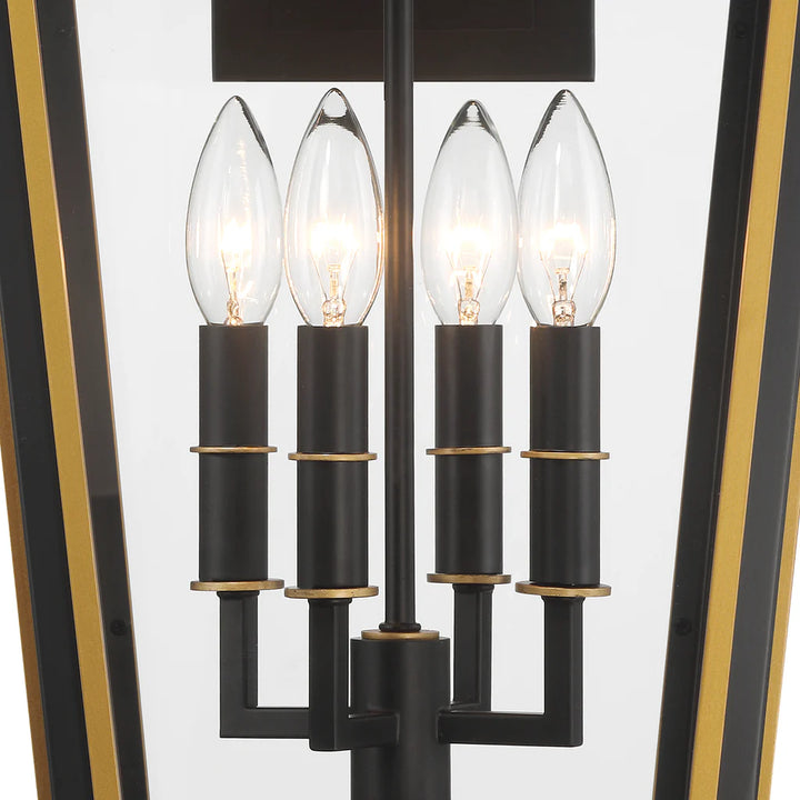 Hawkins 4 Light Outdoor Sconce 12"x22.5" Stainless Steel and Glass Matte Black with Textured Gold Finish 120V 4 E12 Candelabra Base LED Bulb Sockets for Patio, Garden, Exterior Walls