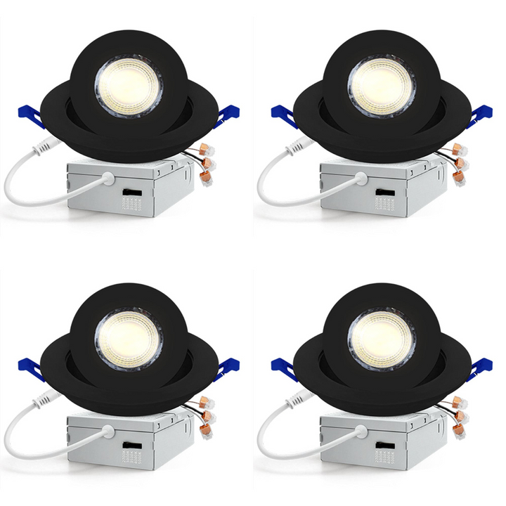 LED Canless Recessed Light 4x/8x/12x Package 9W 4 inch Gimbal 5CCT Dimmable Adjustable Directional Retrofit Eyeball Lighting with Jbox ETL Rated