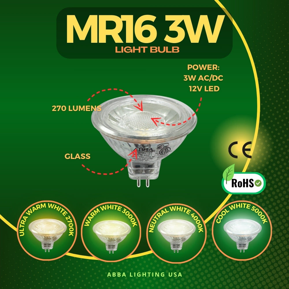Outdoor Landscape Lighting LED 12V Low Voltage MR16 3W 12V Low Voltage LED Bulbs Dimmable Energy Saving Waterproof Light CE & RoHS Certified