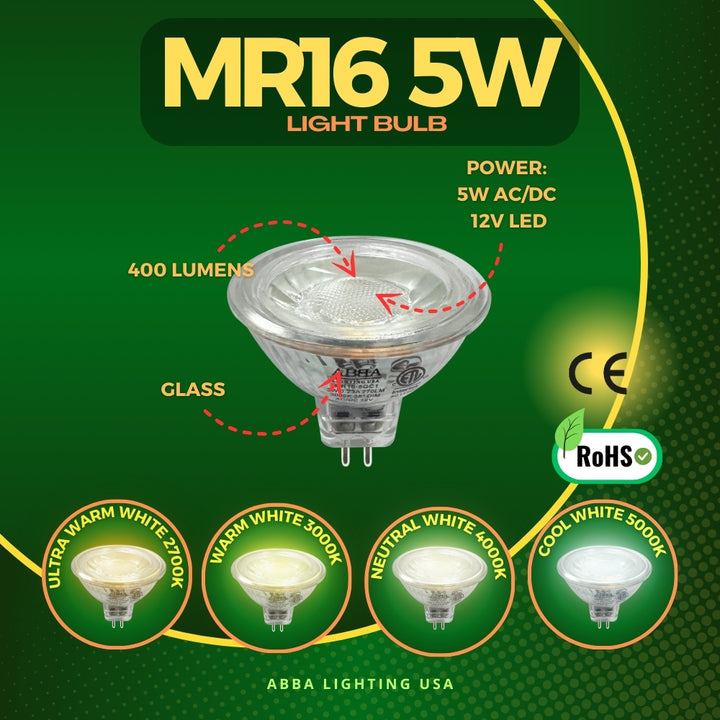 Outdoor Landscape Lighting LED 12V Low Voltage MR16 5W 12V Low Voltage LED Glass GU5.3 Light Bulb | Landscape Lighting Accessory
