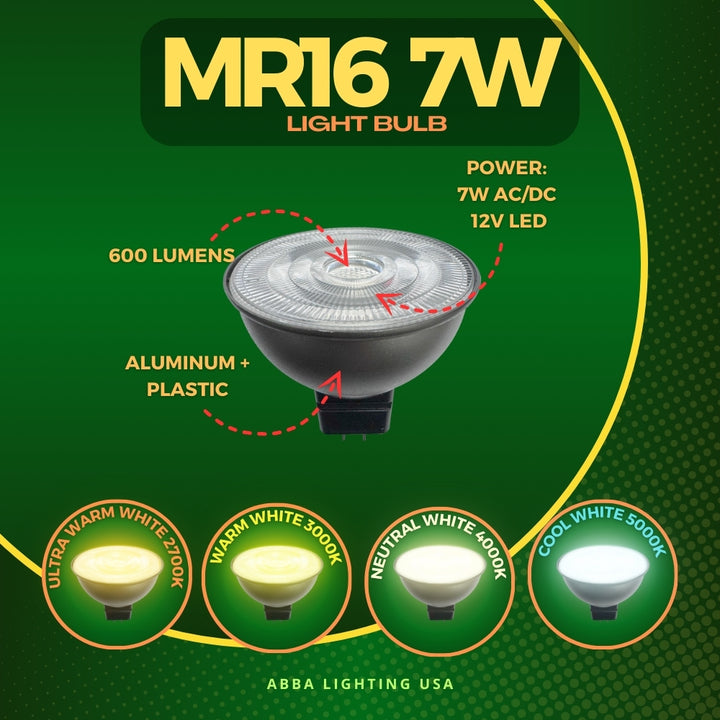 Outdoor Landscape Lighting LED 12V Low Voltage MR16 7W Black 12V Low Voltage LED Bulbs Dimmable Energy Saving Waterproof Light CE & RoHS Certified
