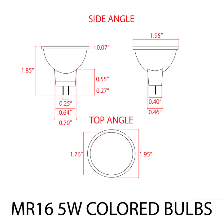 Outdoor Landscape Lighting LED 12V Low Voltage Single Color MR16 5W Red, Green, or Blue Energy Saving Waterproof 12V Low Voltage Outdoor LED Light Bulb