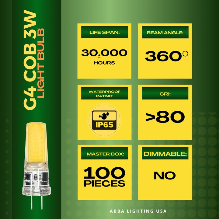 G4 5 Pack 3W 300LM COB Round LED Light Bulb 12V 180° Bulb Energy Efficient
