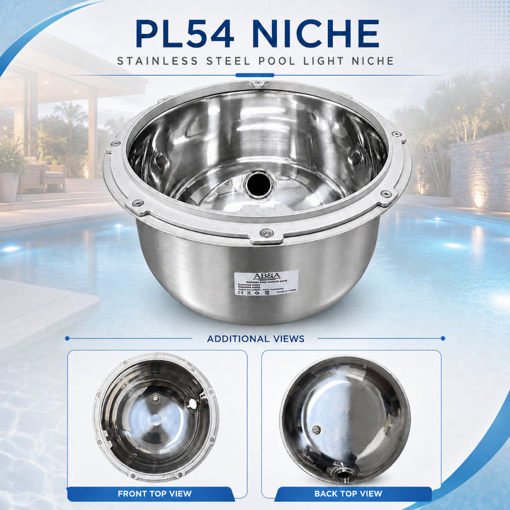 PL54 Stainless Steel Pool Light Niche | Recessed Housing for Underwater Pool Lighting