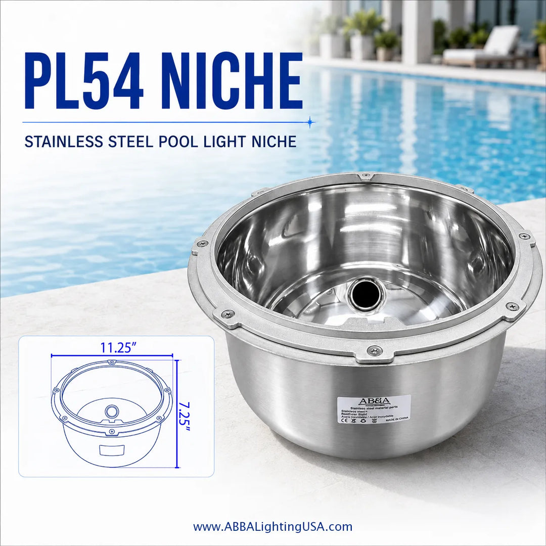 PL54 Stainless Steel Pool Light Niche | Recessed Housing for Underwater Pool Lighting