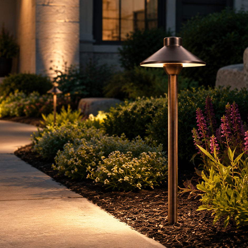 Outdoor Landscape Lighting LED 12V Low Voltage PLB02 Frosted Lens Cast Brass Path Light | 12V Low Voltage Landscape Light Lamp Ready G4 Socket