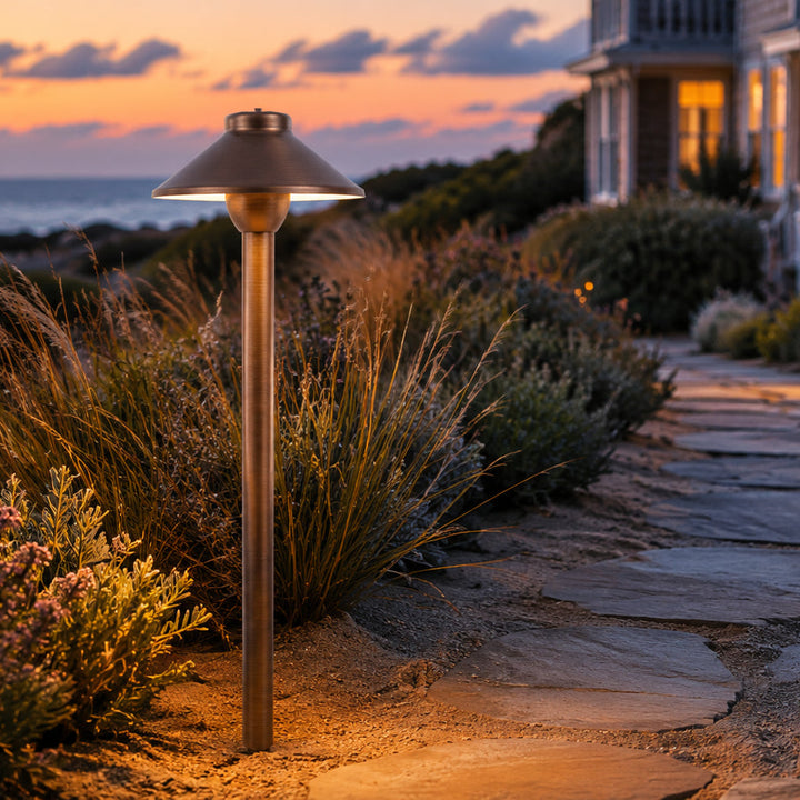Outdoor Landscape Lighting LED 12V Low Voltage PLB02 Frosted Lens Cast Brass Path Light | 12V Low Voltage Landscape Light Lamp Ready G4 Socket