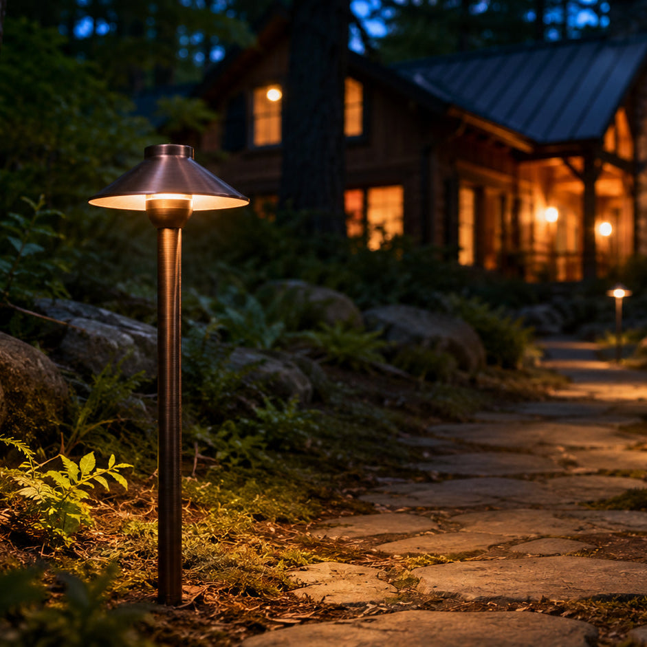 Outdoor Landscape Lighting LED 12V Low Voltage PLB02 Frosted Lens Cast Brass Path Light | 12V Low Voltage Landscape Light Lamp Ready G4 Socket