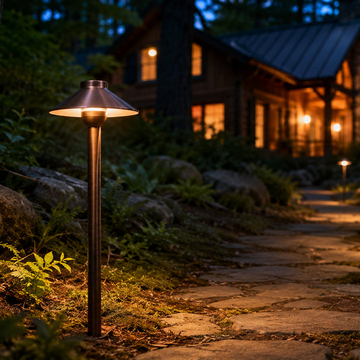 Outdoor Landscape Lighting LED 12V Low Voltage PLB02 Frosted Lens Cast Brass Path Light | 12V Low Voltage Landscape Light Lamp Ready G4 Socket