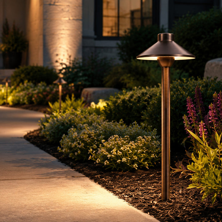 Outdoor Landscape Lighting LED 12V Low Voltage PLB02 Frosted Lens Cast Brass Path Light | 12V Low Voltage Landscape Light Lamp Ready G4 Socket