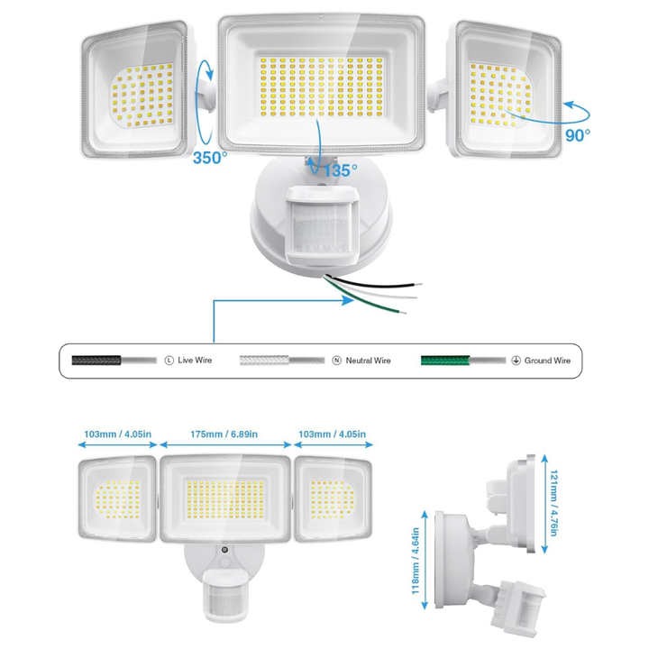 Outdoor Landscape Lighting LED 12V Low Voltage 100W Wired Smart 2.4GHz Wi-Fi Outdoor LED Flood Light, 120V 2700K-6500K Tunable Motion-Sensor Security Light 9000LM, IP65 Compatible with Alexa/Google Home ISO 17025 UL Listed